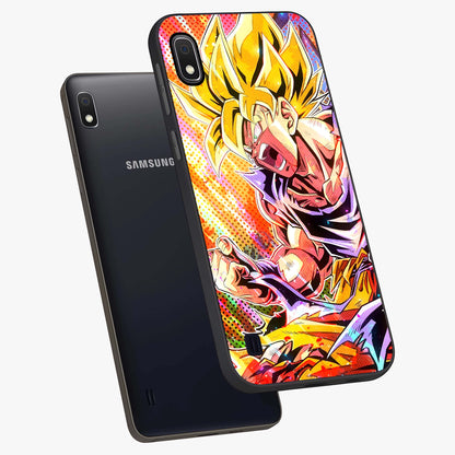 Firing Goku Glass Case displayed in angled mockup highlighting dynamic anime character design with action aesthetic.