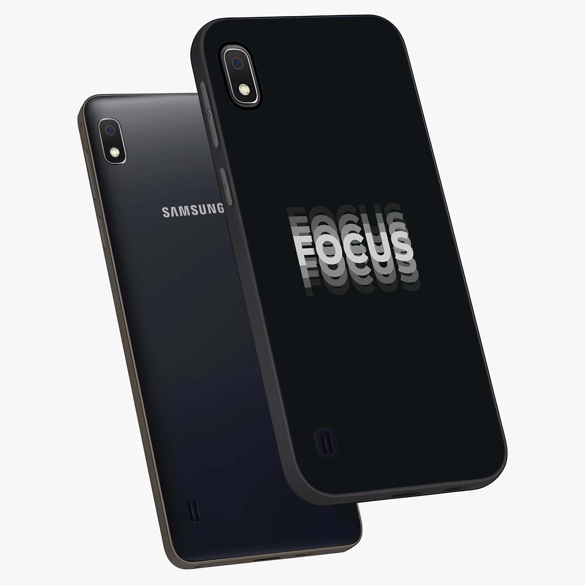 Focused Blade Discipline Glass Case displayed in angled mockup highlighting clean minimal text artwork with modern aesthetic style.