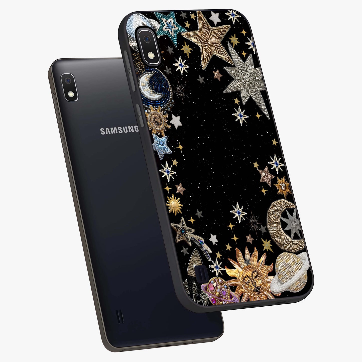 Galactic Jewel Stars Glass Case displayed in angled mockup highlighting shining celestial star design with cosmic aesthetic style.
