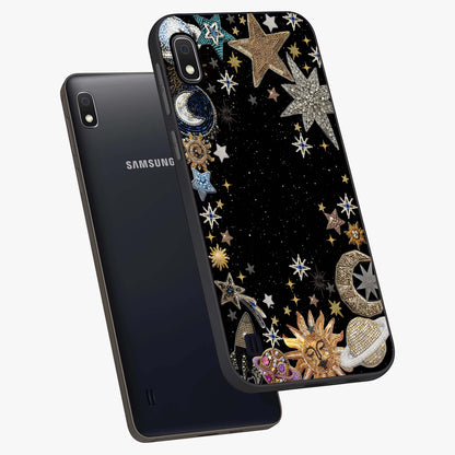 Galactic Jewel Stars Glass Case displayed in angled mockup highlighting shining celestial star design with cosmic aesthetic style.