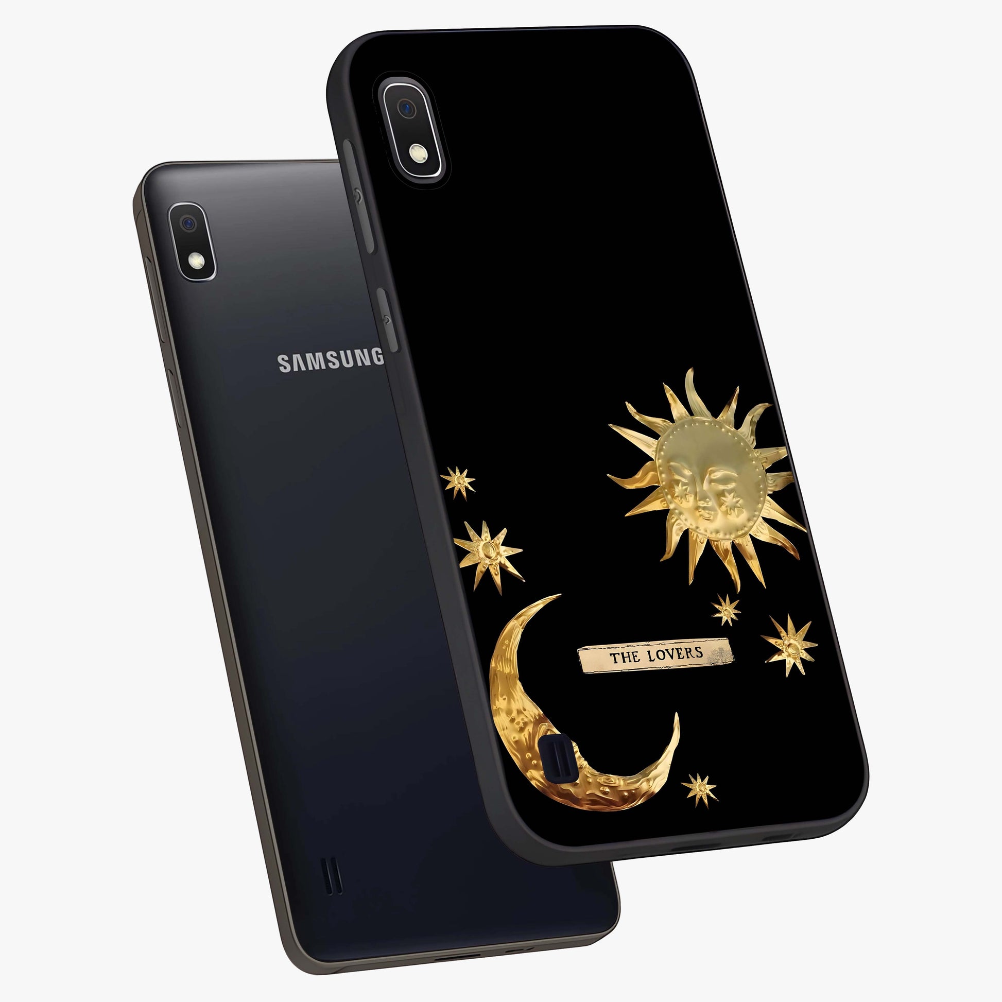 Gold Sun Blush Glass Case displayed in angled mockup highlighting radiant sun design with warm golden aesthetic.