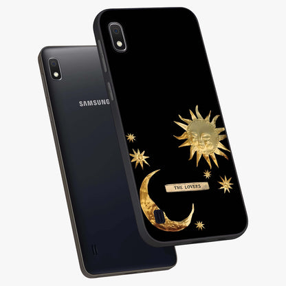 Gold Sun Blush Glass Case displayed in angled mockup highlighting radiant sun design with warm golden aesthetic.