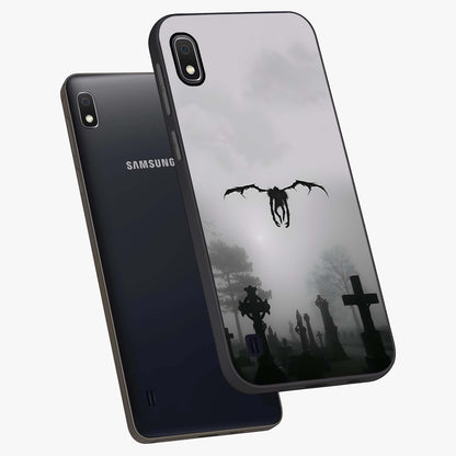 Graveyard Shadow Descent Glass Case displayed in angled mockup highlighting eerie shadow illustration with gothic aesthetic.