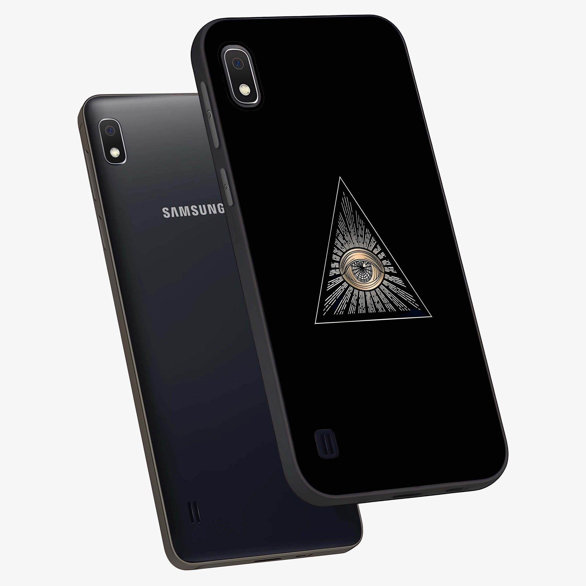 Illuminati Evil Glass Case displayed in angled mockup highlighting dark occult inspired design with bold aesthetic style.