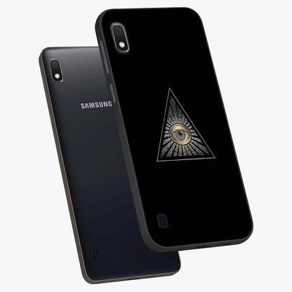 Illuminati Evil Glass Case displayed in angled mockup highlighting dark occult inspired design with bold aesthetic style.