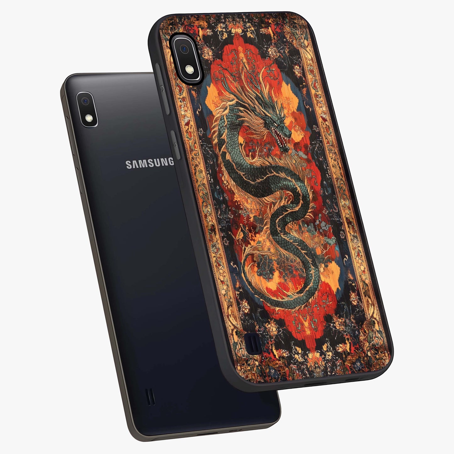Inferno Dragon Soul Glass Case displayed in angled mockup highlighting powerful dragon illustration with inferno aesthetic.
