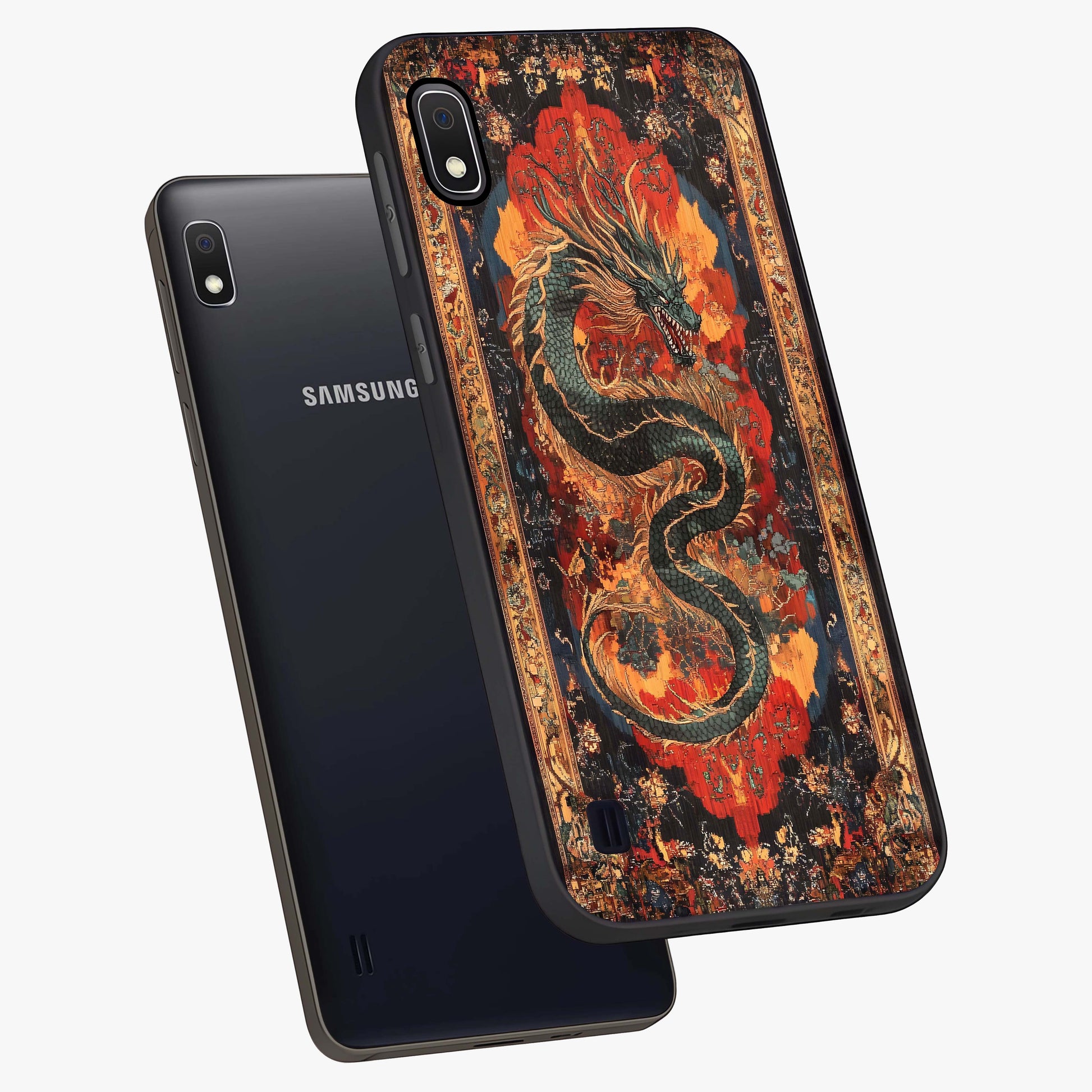 Inferno Dragon Soul Glass Case displayed in angled mockup highlighting powerful dragon illustration with inferno aesthetic.