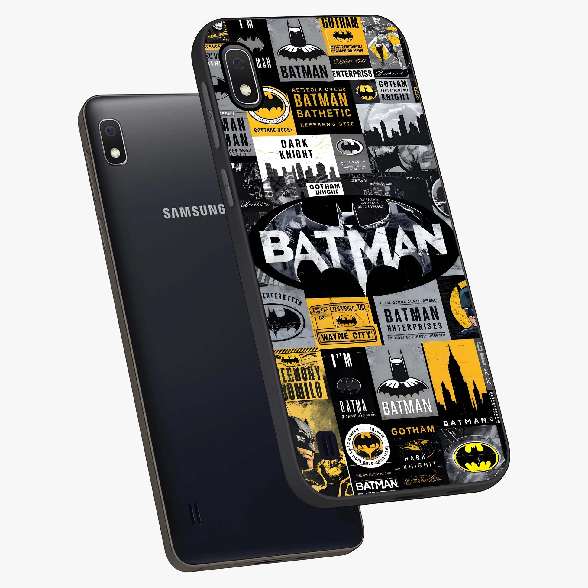 Knight Gotham Rise Glass Case displayed in angled mockup highlighting powerful knight silhouette design with dramatic aesthetic.