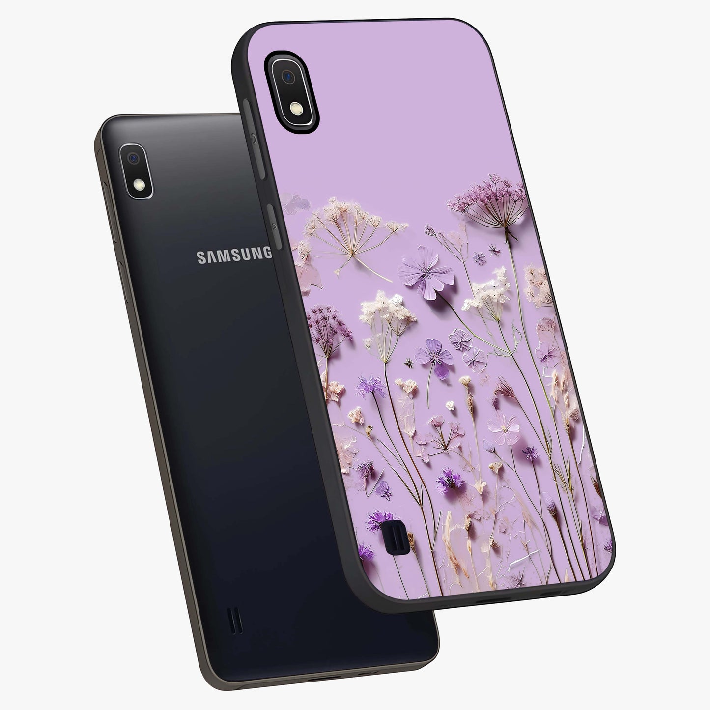 Lavender Blossom Dream Glass Case displayed in angled mockup highlighting dreamy lavender flower design with calming aesthetic style.