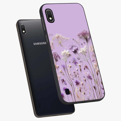 Lavender Blossom Dream Glass Case displayed in angled mockup highlighting dreamy lavender flower design with calming aesthetic style.