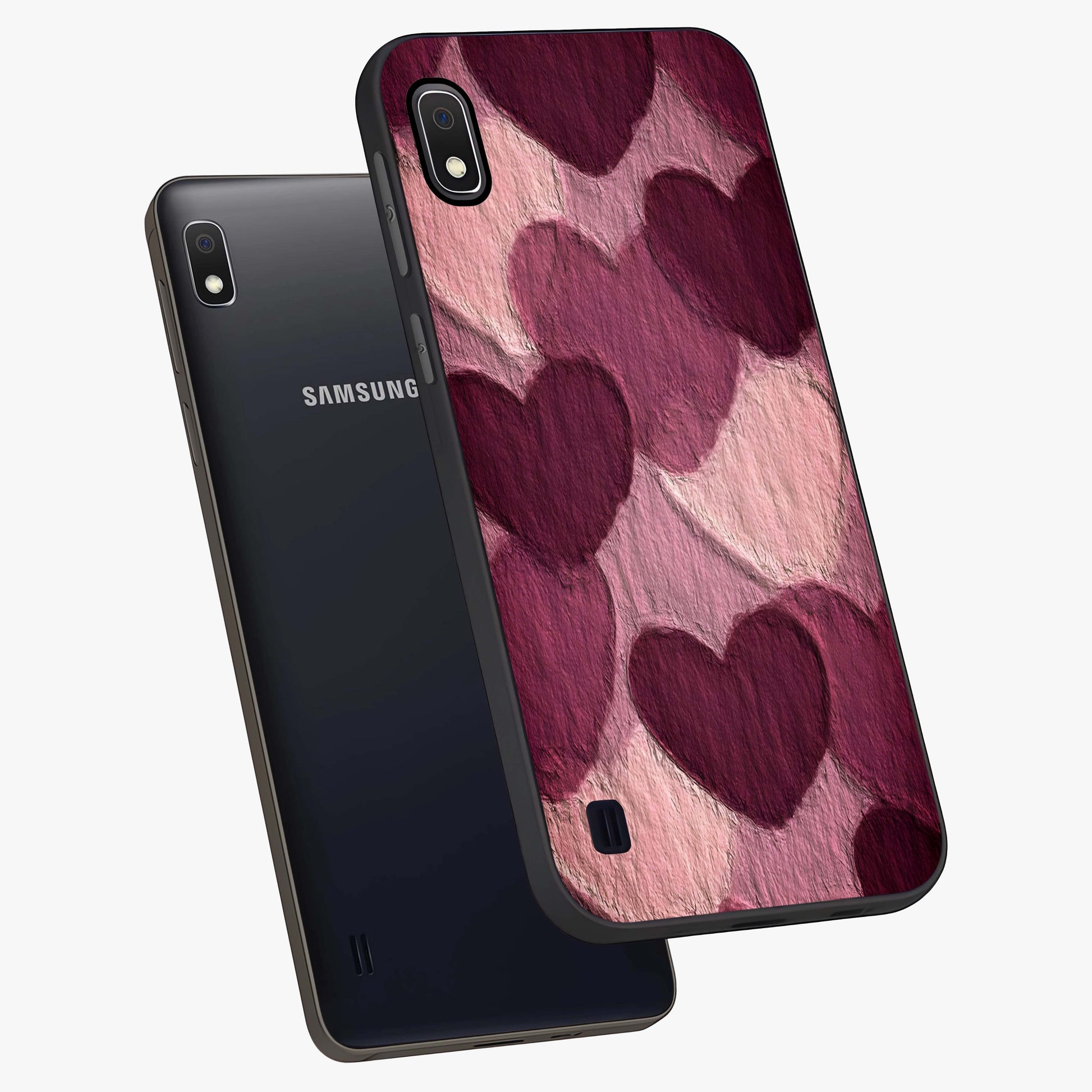 Layered Paper Hearts Glass Case displayed in angled mockup highlighting creative paper craft heart design with romantic aesthetic.