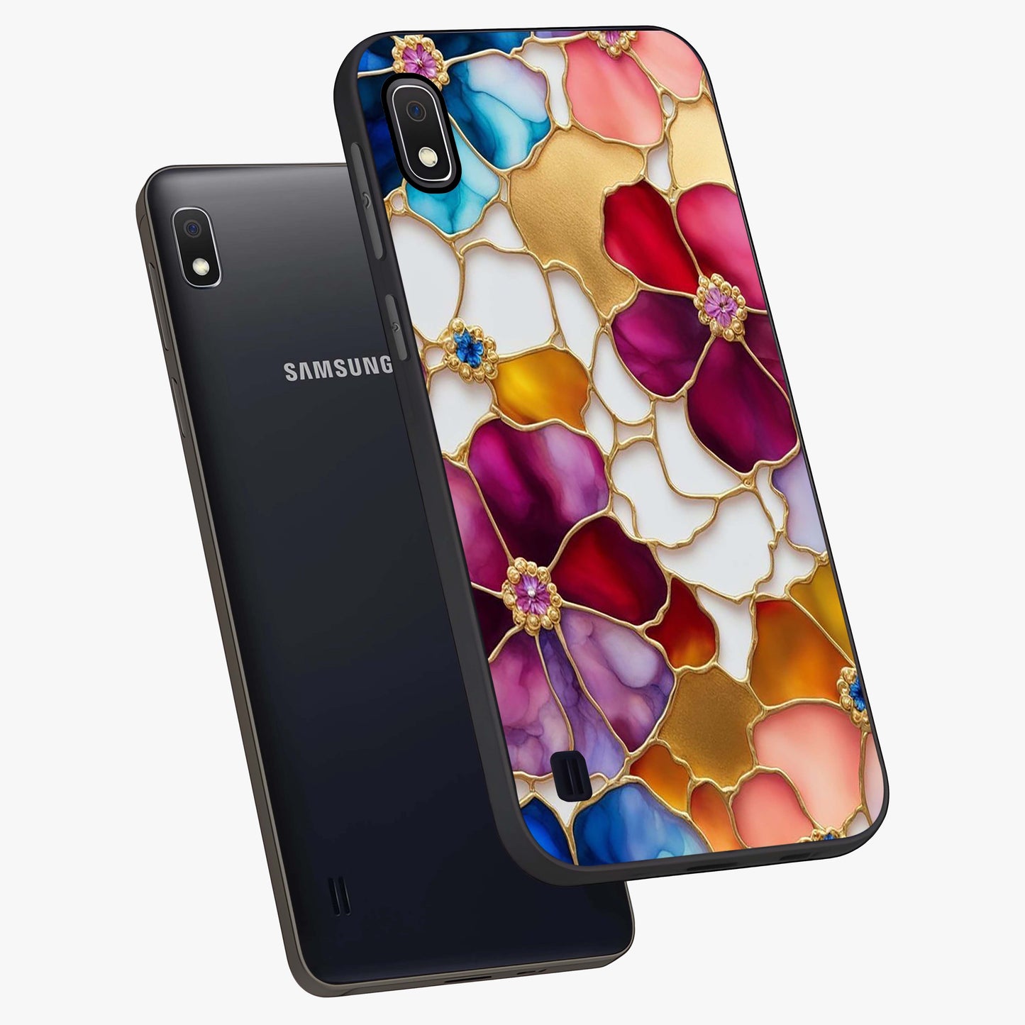 Marble Flower Pattern Glass Case displayed in angled mockup highlighting elegant marble floral design with modern aesthetic.