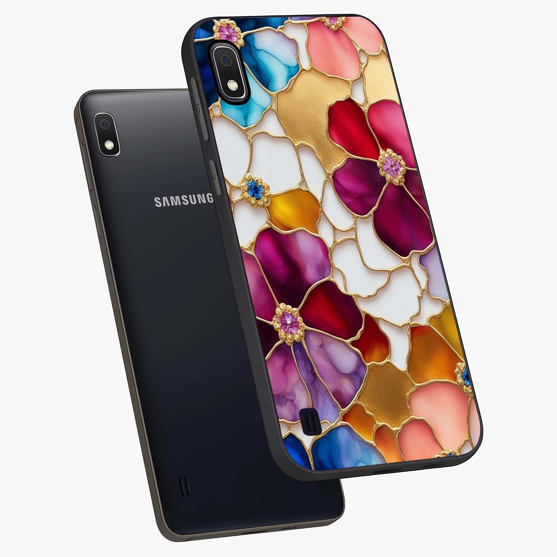 Marble Flower Pattern Glass Case displayed in angled mockup highlighting elegant marble floral design with modern aesthetic.