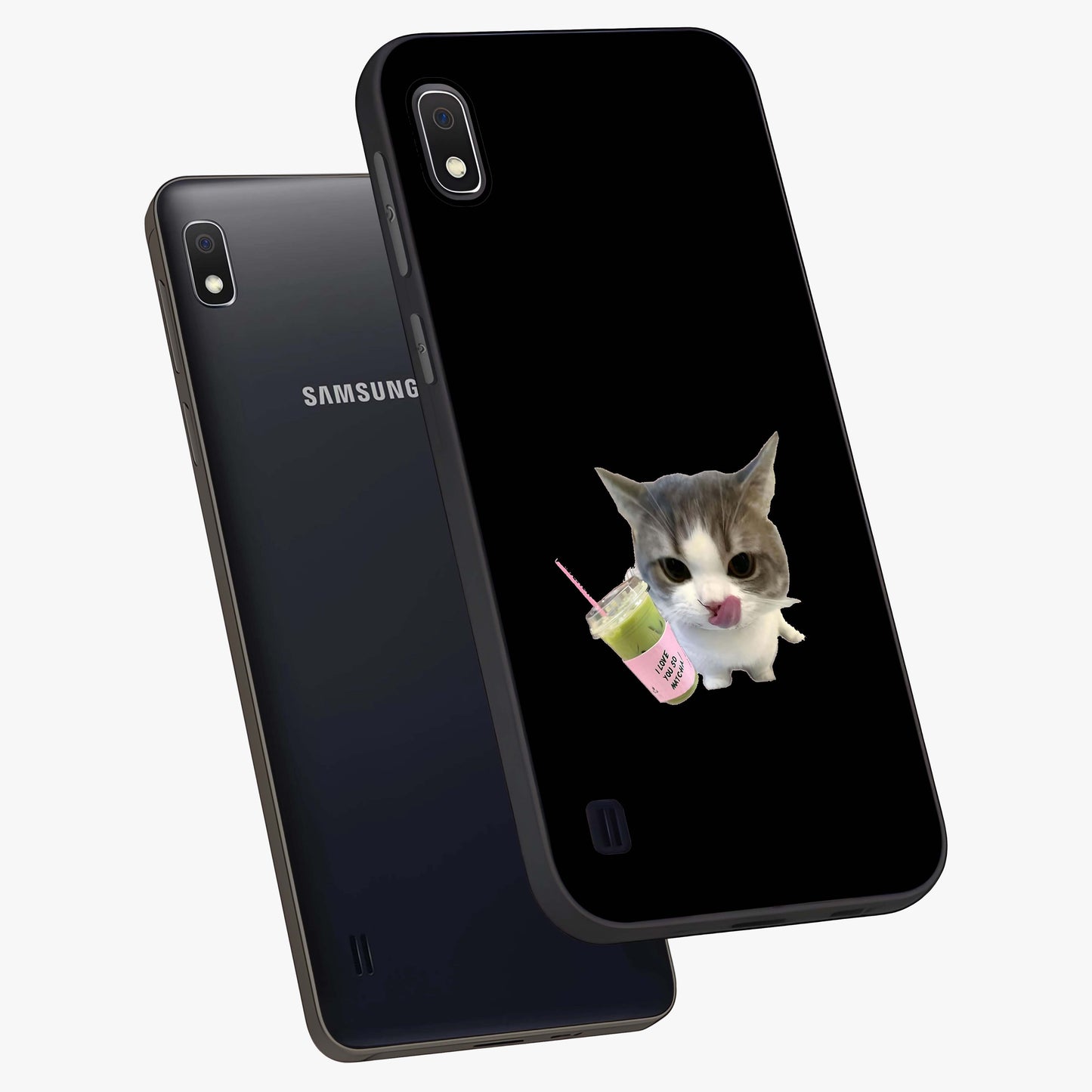 Matcha Cat Style Glass Case displayed in angled mockup highlighting playful feline design with pastel matcha aesthetic.