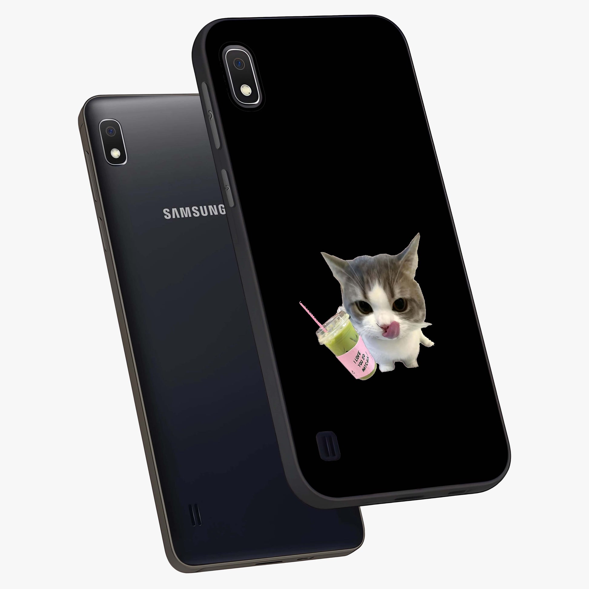 Matcha Cat Style Glass Case displayed in angled mockup highlighting playful feline design with pastel matcha aesthetic.