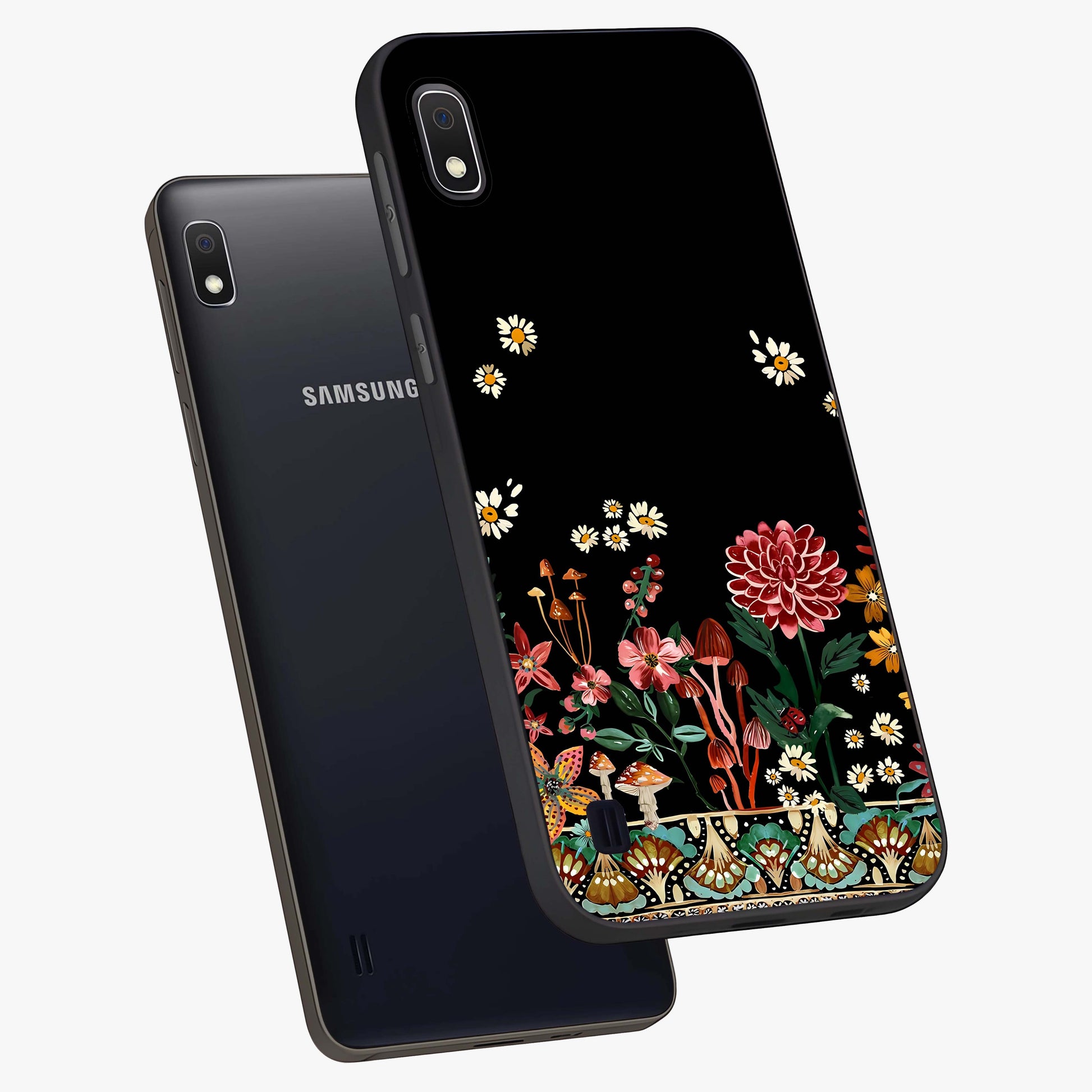 Midnight Bloom Pattern Glass Case displayed in angled mockup highlighting elegant flower design with midnight aesthetic style.