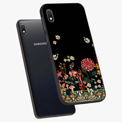 Midnight Bloom Pattern Glass Case displayed in angled mockup highlighting elegant flower design with midnight aesthetic style.