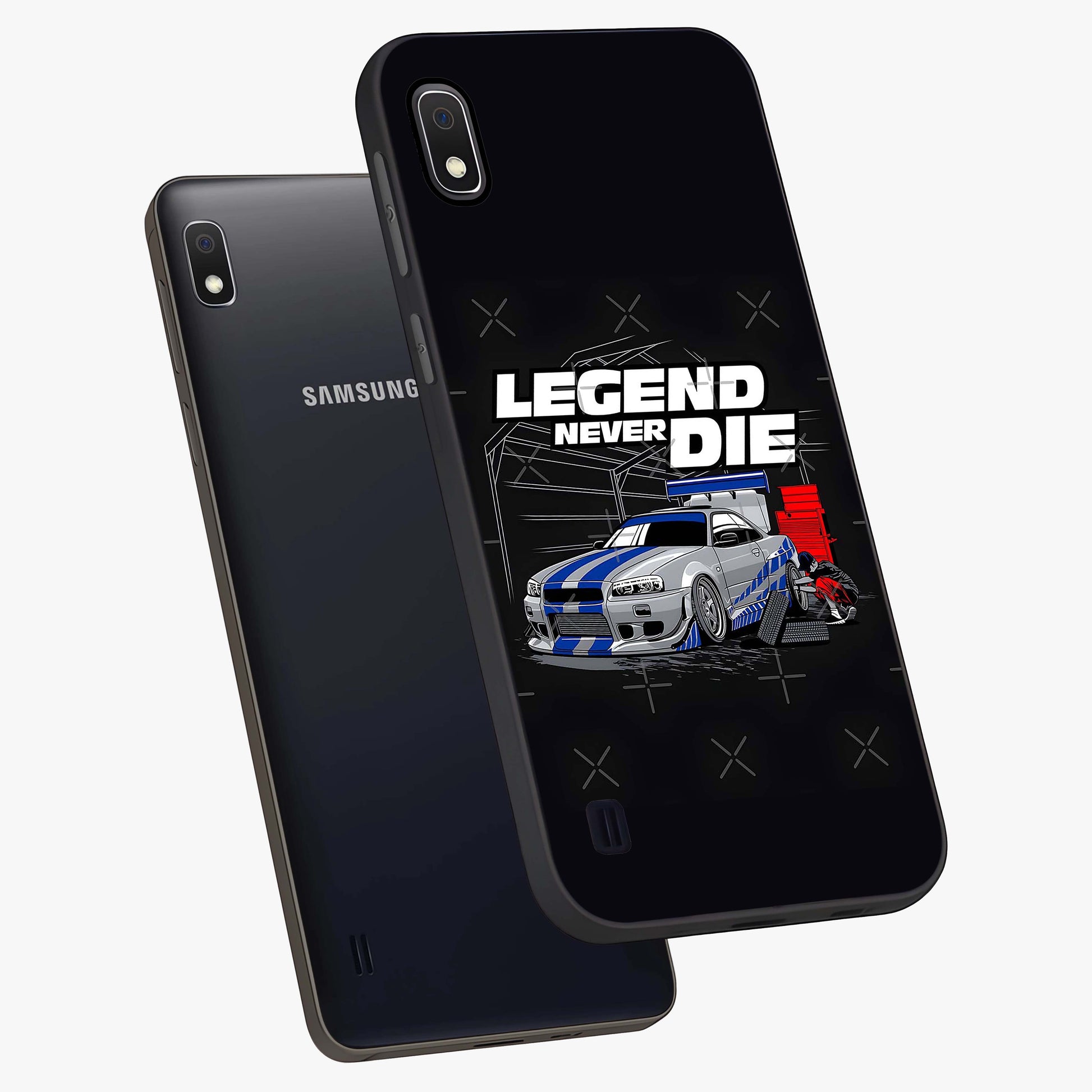 Midnight Racing Legacy Glass Case displayed in angled mockup highlighting dynamic automotive design with bold midnight aesthetic.