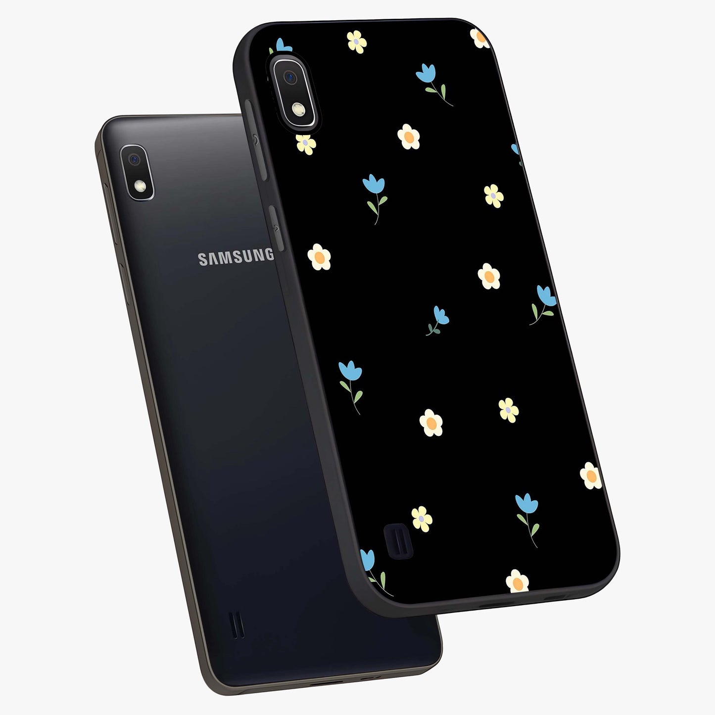 Minimal Petal Whispers Glass Case displayed in angled mockup highlighting delicate petal design with clean minimal aesthetic.