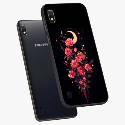 Moonlit Floral Elegance Glass Case displayed in angled mockup highlighting graceful flower design with soft moonlight aesthetic.