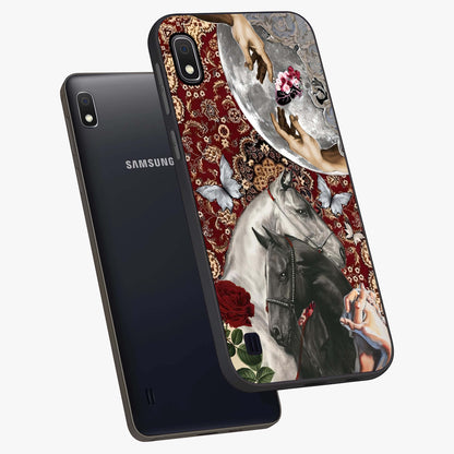 Moonlit Royal Stallion Glass Case displayed in angled mockup highlighting powerful stallion illustration with royal night aesthetic.