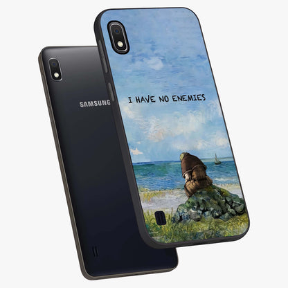 Peace Beyond War Glass Case displayed in angled mockup highlighting meaningful message design with artistic aesthetic style.