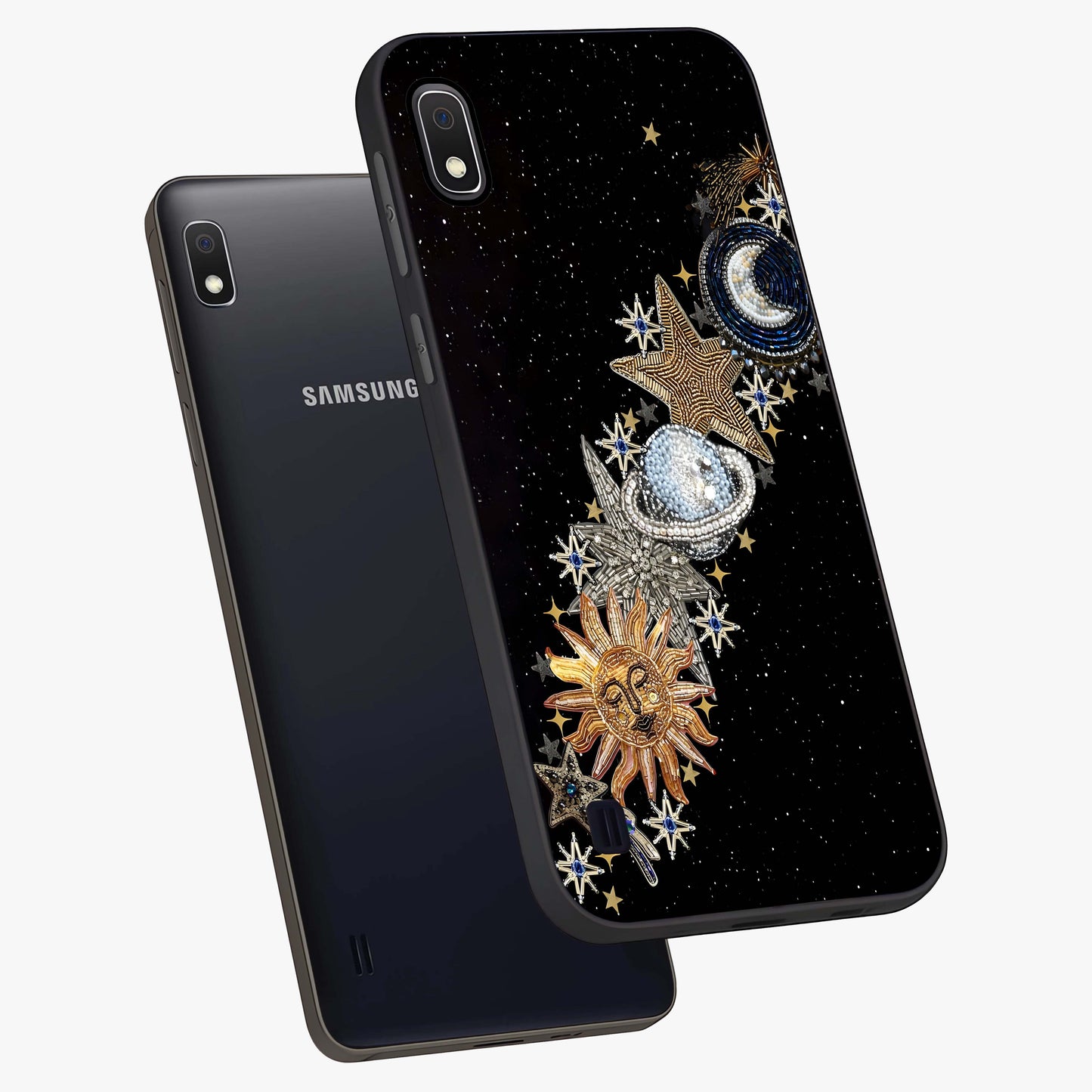 Pearls Universe Object Glass Case displayed in angled mockup highlighting celestial pearl design with dreamy aesthetic.