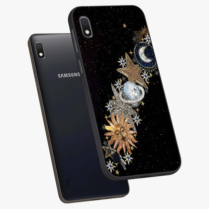 Pearls Universe Object Glass Case displayed in angled mockup highlighting celestial pearl design with dreamy aesthetic.