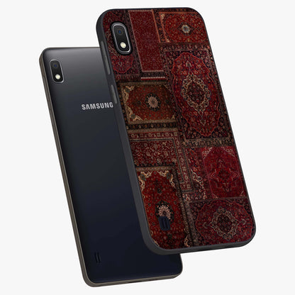 Persian Velvet Tale Glass Case displayed in angled mockup highlighting ornate textile inspired design with royal aesthetic.