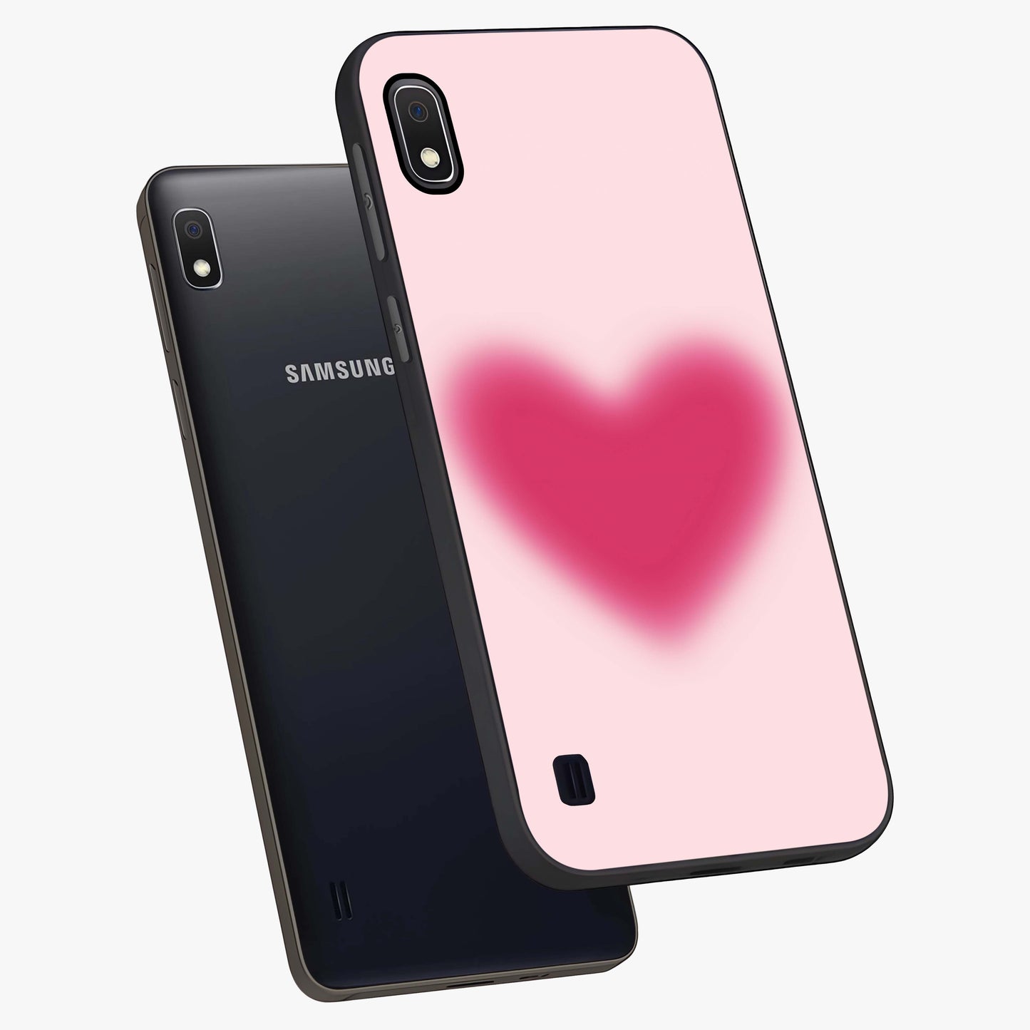 Pink Aura Heart Glass Case displayed in angled mockup highlighting vibrant pink heart design with dreamy aura aesthetic.