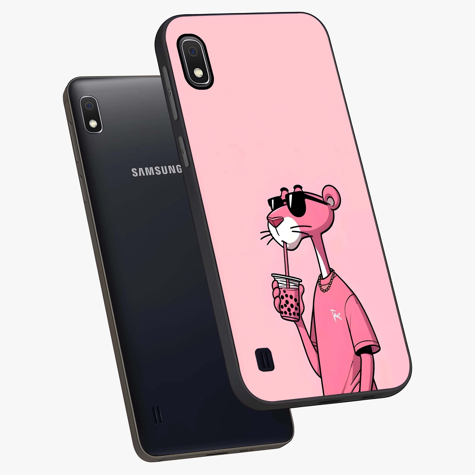 Pink Panther Glass Case displayed in angled mockup highlighting playful cartoon character design with vibrant pink aesthetic.