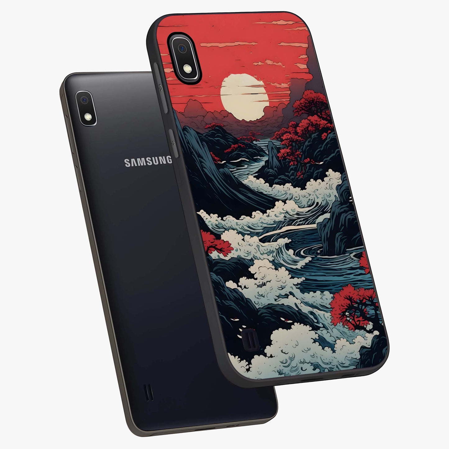 Red Sunset Scenery Glass Case displayed in angled mockup highlighting glowing sunset sky design with scenic aesthetic.
