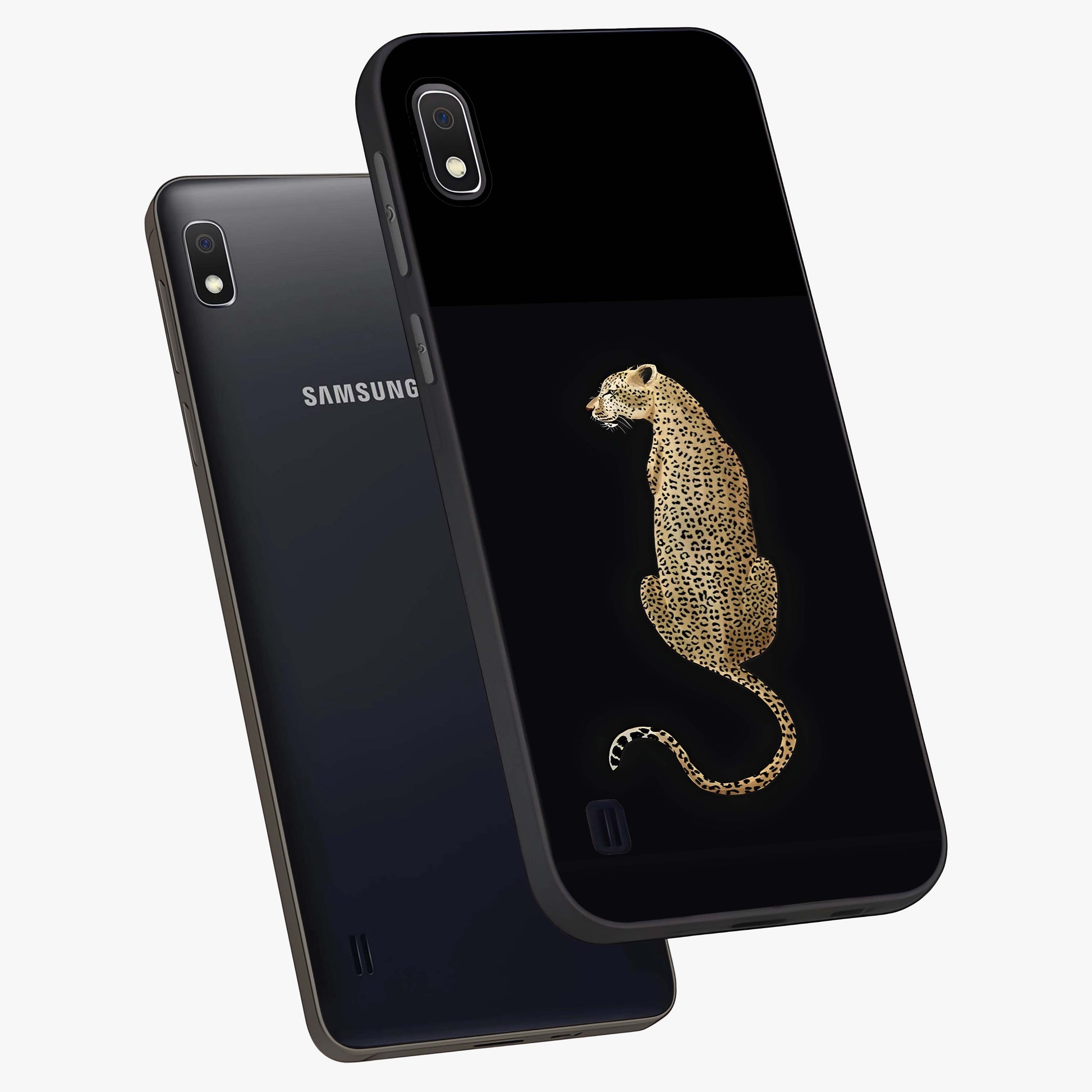 Regal Leopard Glass Case displayed in angled mockup highlighting powerful animal illustration with stylish wild aesthetic.