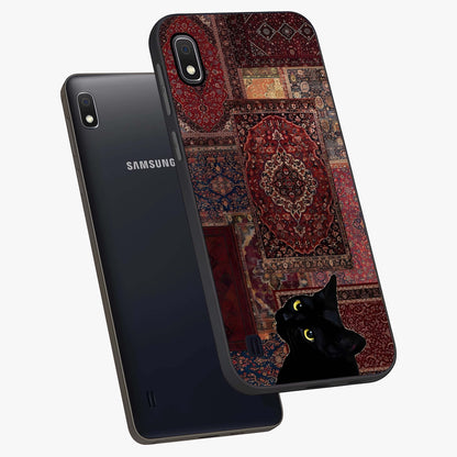 Regal Magic Cat Apple Glass Case displayed in angled mockup highlighting whimsical feline design with fantasy aesthetic.