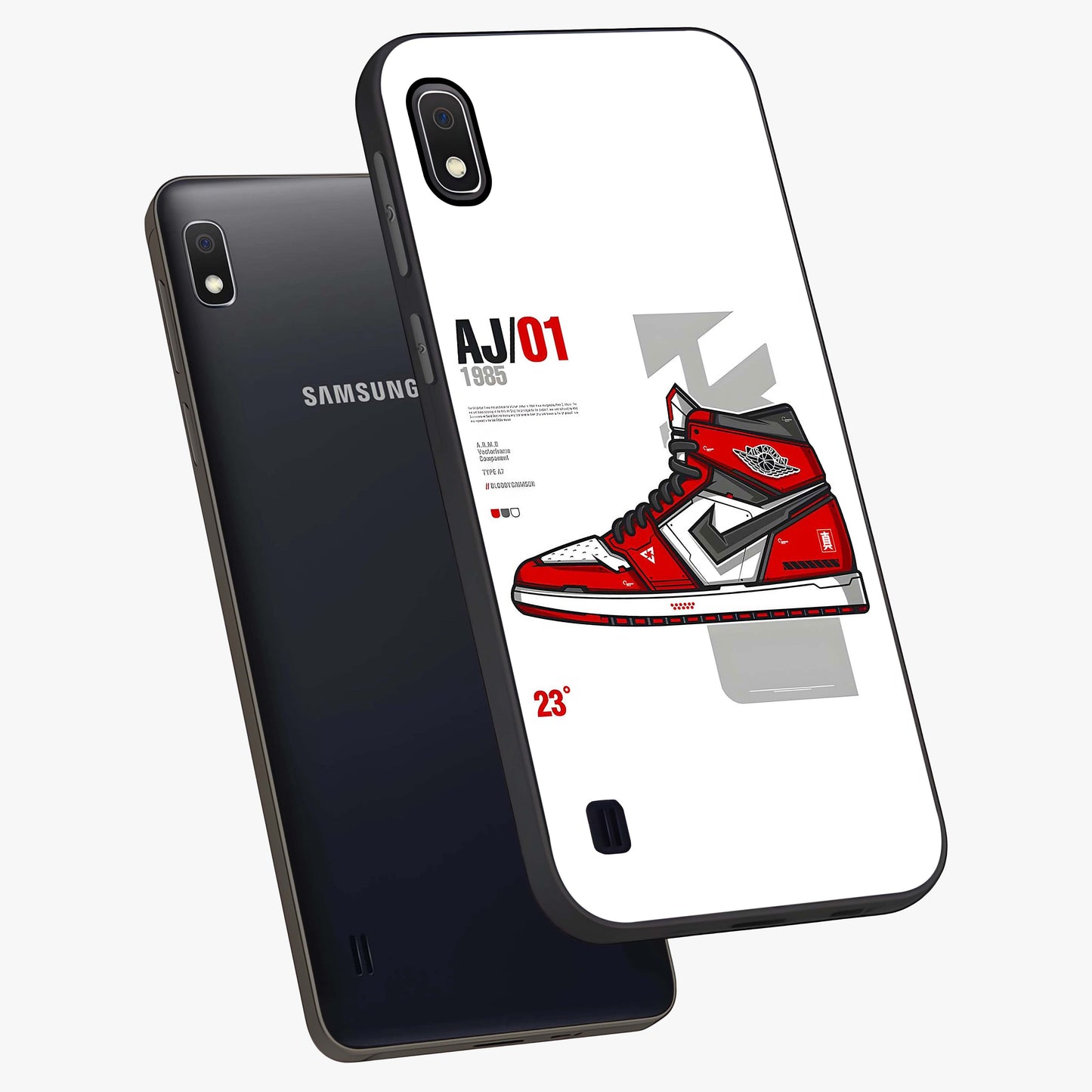 Retro Sneaker Blueprint Glass Case displayed in angled mockup highlighting detailed shoe design with sporty retro aesthetic.