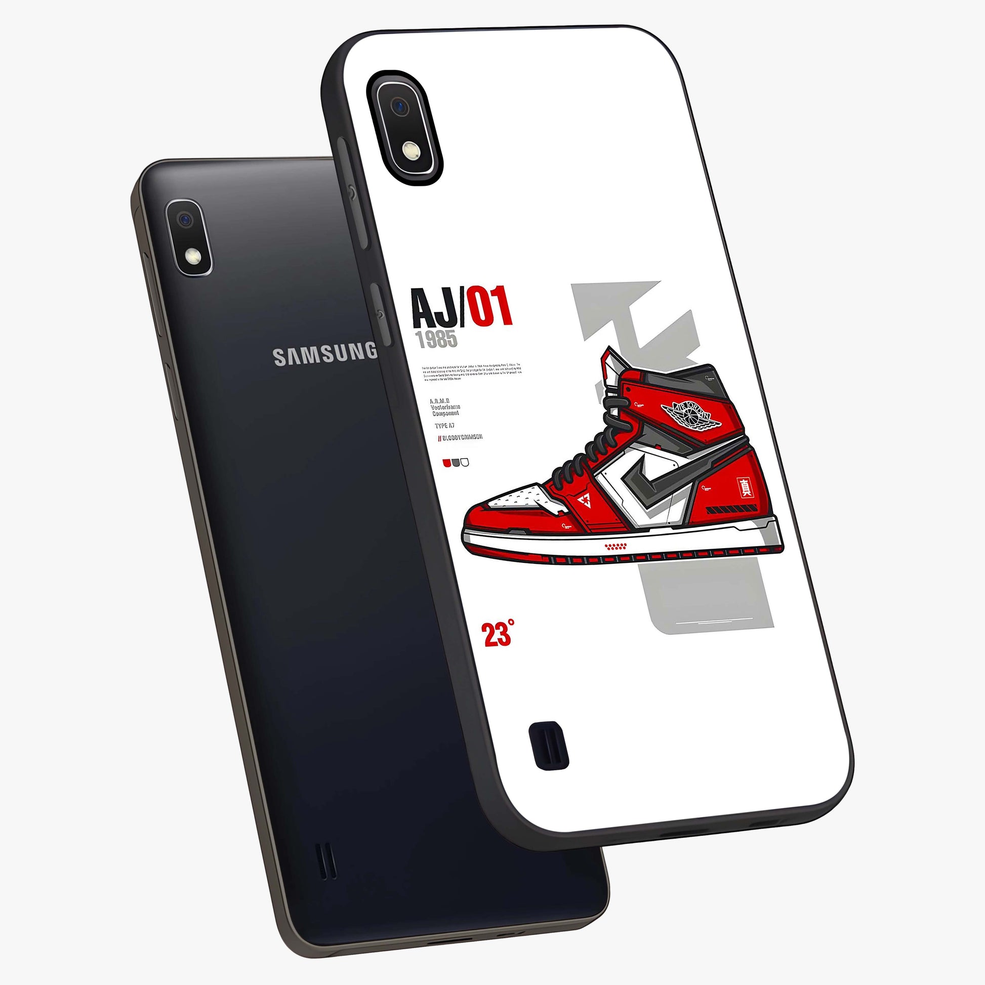 Retro Sneaker Blueprint Glass Case displayed in angled mockup highlighting detailed shoe design with sporty retro aesthetic.