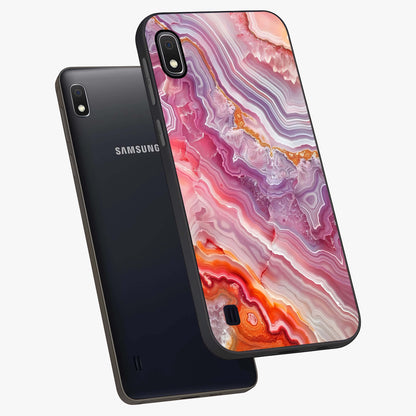 Rose Quartz Marble Glass Case displayed in angled mockup highlighting elegant marble pattern with soft aesthetic style.
