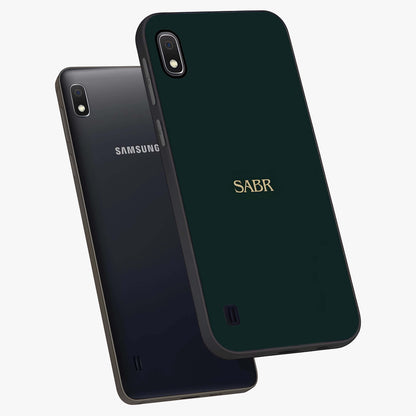 Sabr Minimal Patience Glass Case displayed in angled mockup highlighting simple inspirational design with clean aesthetic style.