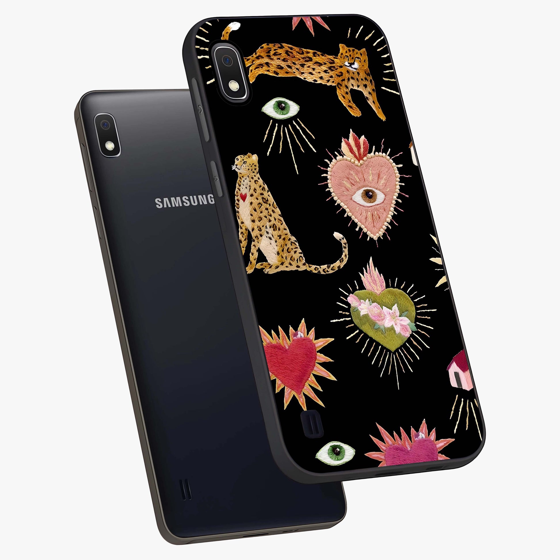 Sacred Jungle Heart Glass Case displayed in angled mockup highlighting lush tropical design with natural aesthetic style.