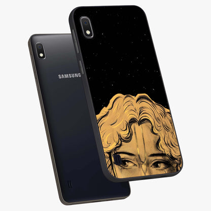 Shri Krishna Art Glass Case displayed in angled mockup highlighting spiritual Krishna illustration with divine aesthetic.