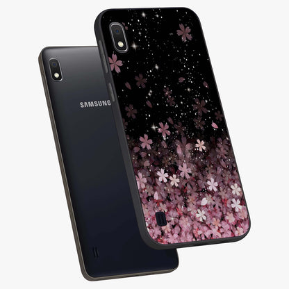 Small Starry Flowers Glass Case displayed in angled mockup highlighting tiny flower pattern with celestial aesthetic style.
