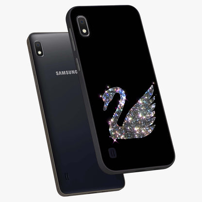 Starlit Swan Grace Glass Case displayed in angled mockup highlighting elegant swan illustration with dreamy celestial aesthetic.