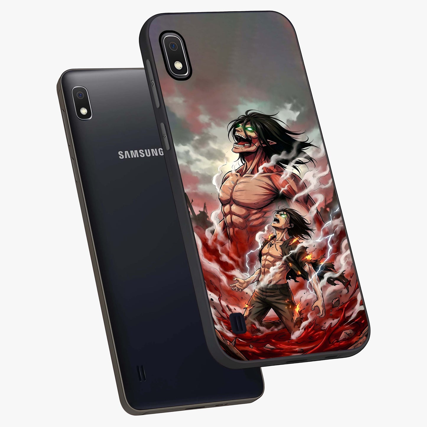 Titan Awakening Fury Glass Case displayed in angled mockup highlighting dramatic giant warrior design with bold anime aesthetic.