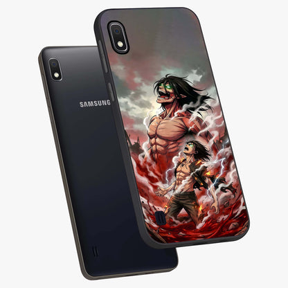 Titan Awakening Fury Glass Case displayed in angled mockup highlighting dramatic giant warrior design with bold anime aesthetic.
