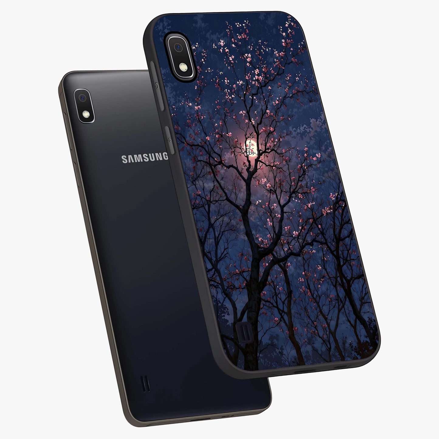 Twilight Sakura Serenade Glass Case displayed in angled mockup highlighting delicate sakura flower design with dreamy aesthetic.