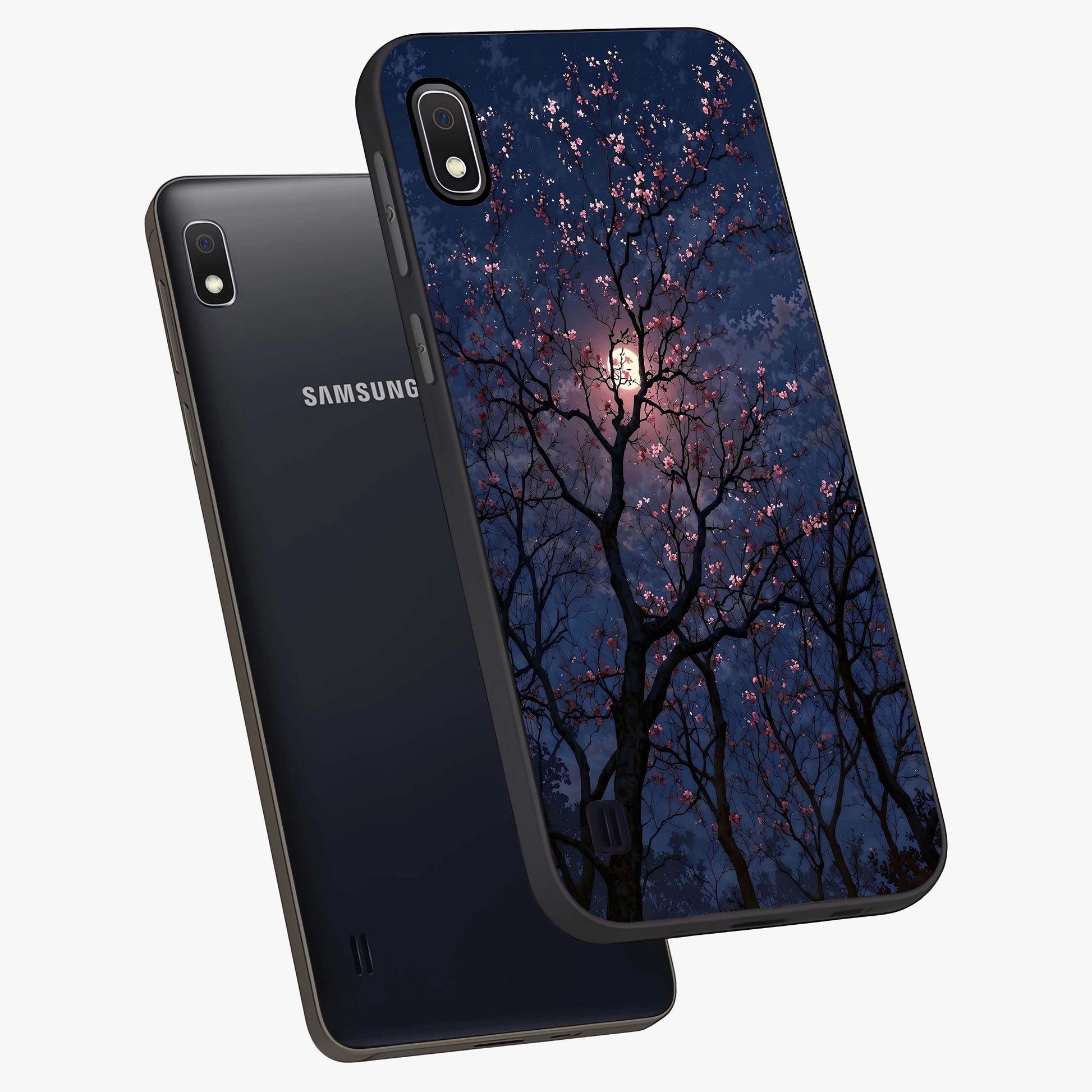 Twilight Sakura Serenade Glass Case displayed in angled mockup highlighting delicate sakura flower design with dreamy aesthetic.
