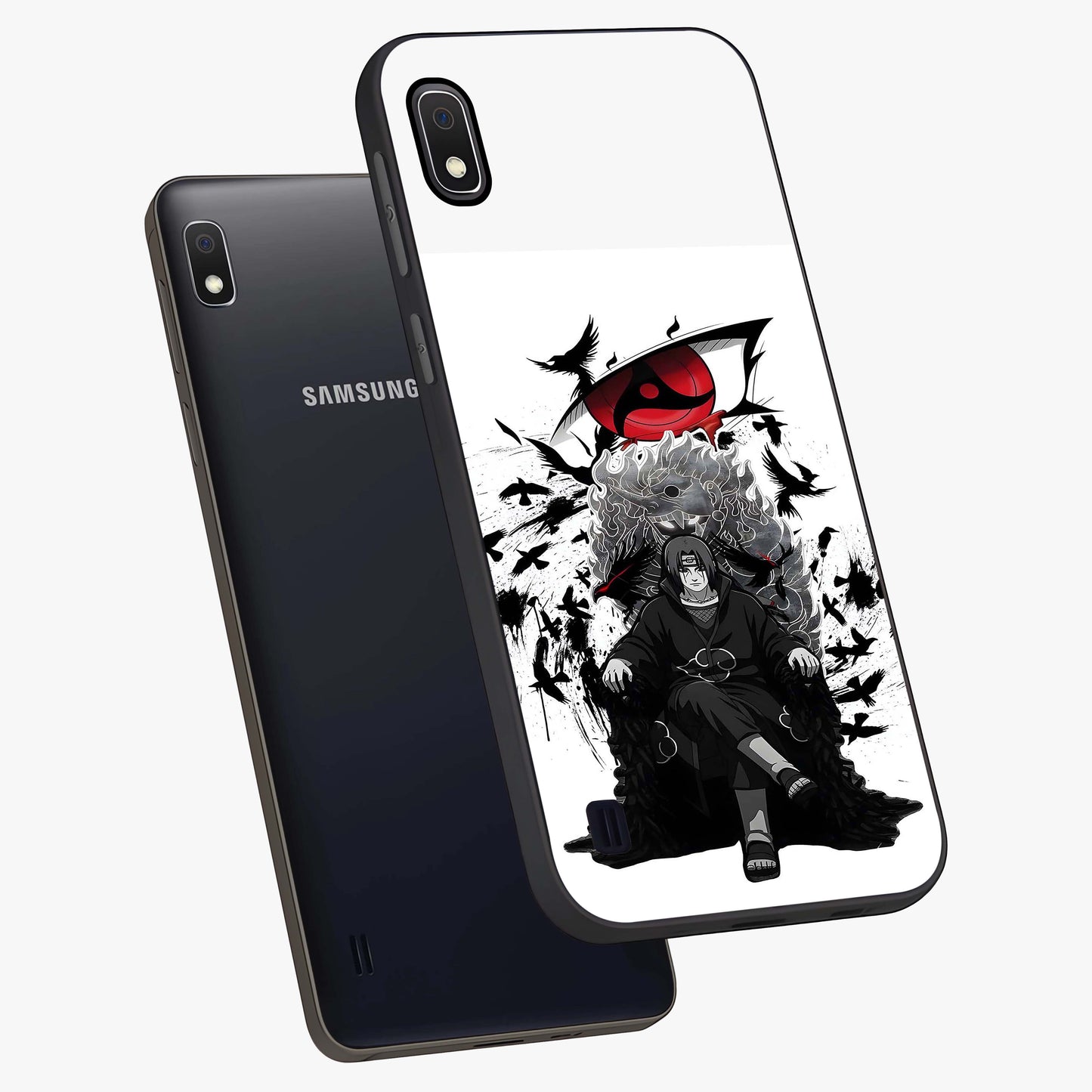 Uchiha Shadow Throne Glass Case displayed in angled mockup highlighting glowing aquatic design with celestial aesthetic.