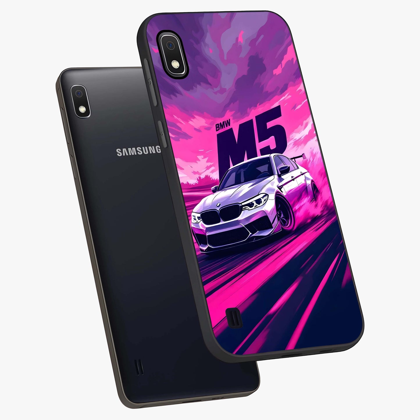 Velocity Drift Pulse Glass Case displayed in angled mockup highlighting dynamic drift design with sporty automotive aesthetic.