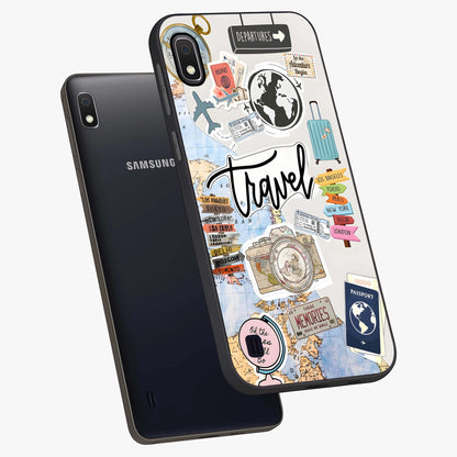 Wanderlust Journal Glass Case displayed in angled mockup highlighting adventure themed design with aesthetic travel vibe.