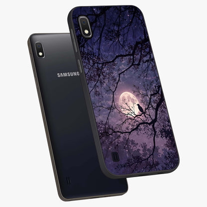 Whispering Moon Silence Glass Case displayed in angled mockup highlighting calm lunar design with dreamy night aesthetic.